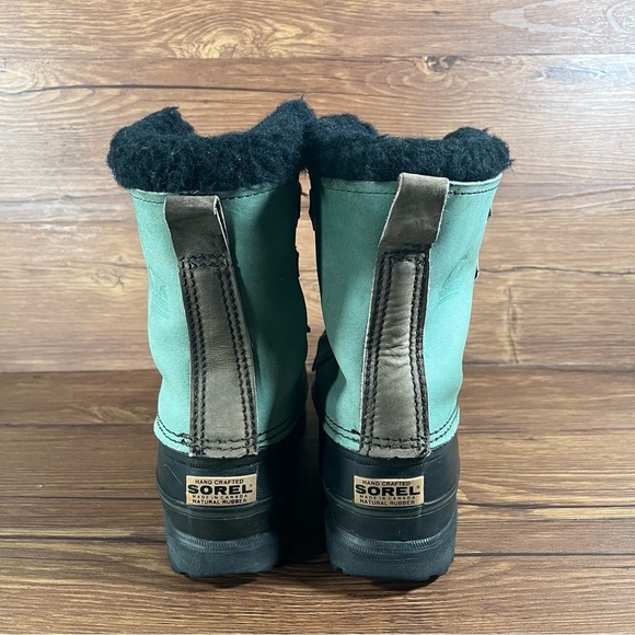 SOREL Caribou Green Leather Snow Boots Winter Shoes Women’s Size 9 Lace Up - Picture 5 of 10